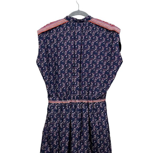 Veronica Beard Silk‎ Dress VNeck Cap Sleeve Ruffled Hem Purple Geo Print Women 3 - Picture 6 of 6